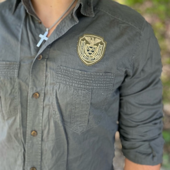 D&G DOLCE GABBANA SOLDIER GREEN ARMY LONG SLEEVE SHIRT M 48 UNIFORM SECURITY GUY - Picture 9 of 15
